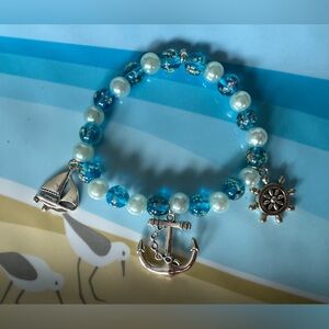 New Handcrafted Blue and Silver Nautical Charm Bracelet